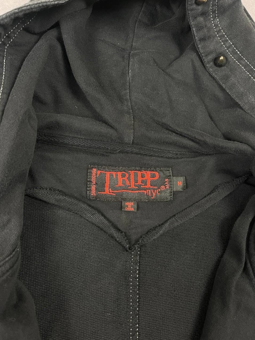 [192] Vintage Rare! Tripp NYC Black Moto Biker Punk Hoodie Jacket Handcuffs Sz M - Picture 2 of 5